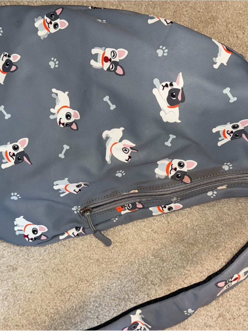 Cute Gray Dog Carrier Bag with Cartoon French Bulldog Print
